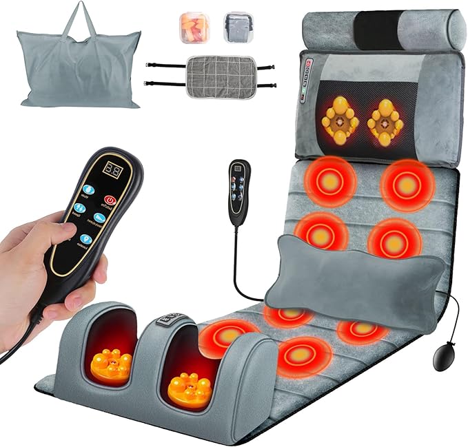 KOCASO Full Body Massage Mat with Heat, Electric Massage Mat Chair Pad Back/Neck/Foot Massager, Detachable Lumbar& Head Pi...