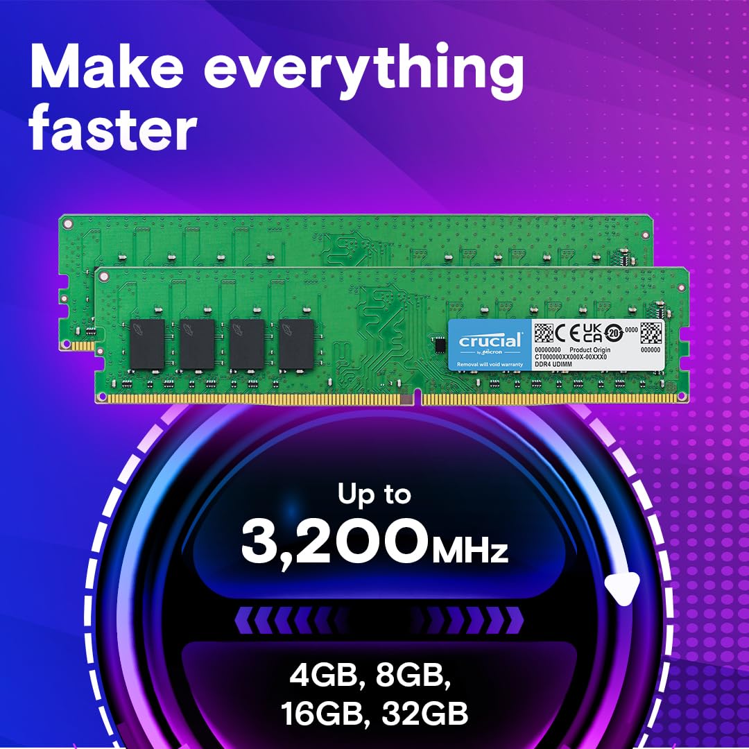 Crucial 32Gb Ddr4 Ram, 3200Mhz (Pc4-25600) Cl22 Desktop Memory, Udimm 288-Pin, Downclockable To 2933/2666Mhz, Compatible With In