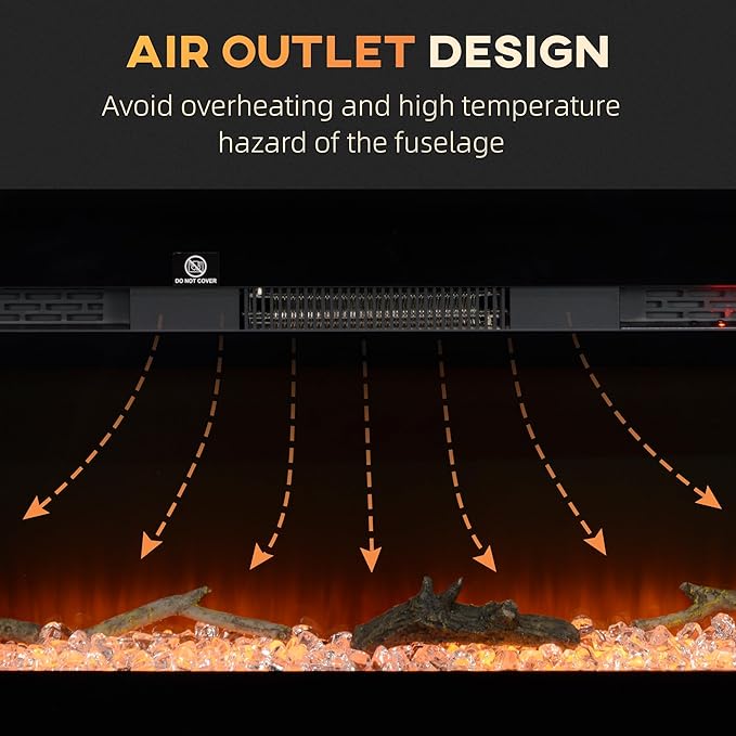 HOMCOM 40" Electric Fireplace Recessed and Wall Mounted with Remote Control, 1500W Fireplace Heater with 8H Timer, Adjustable Flame Color and Brightness, Log and Crystal