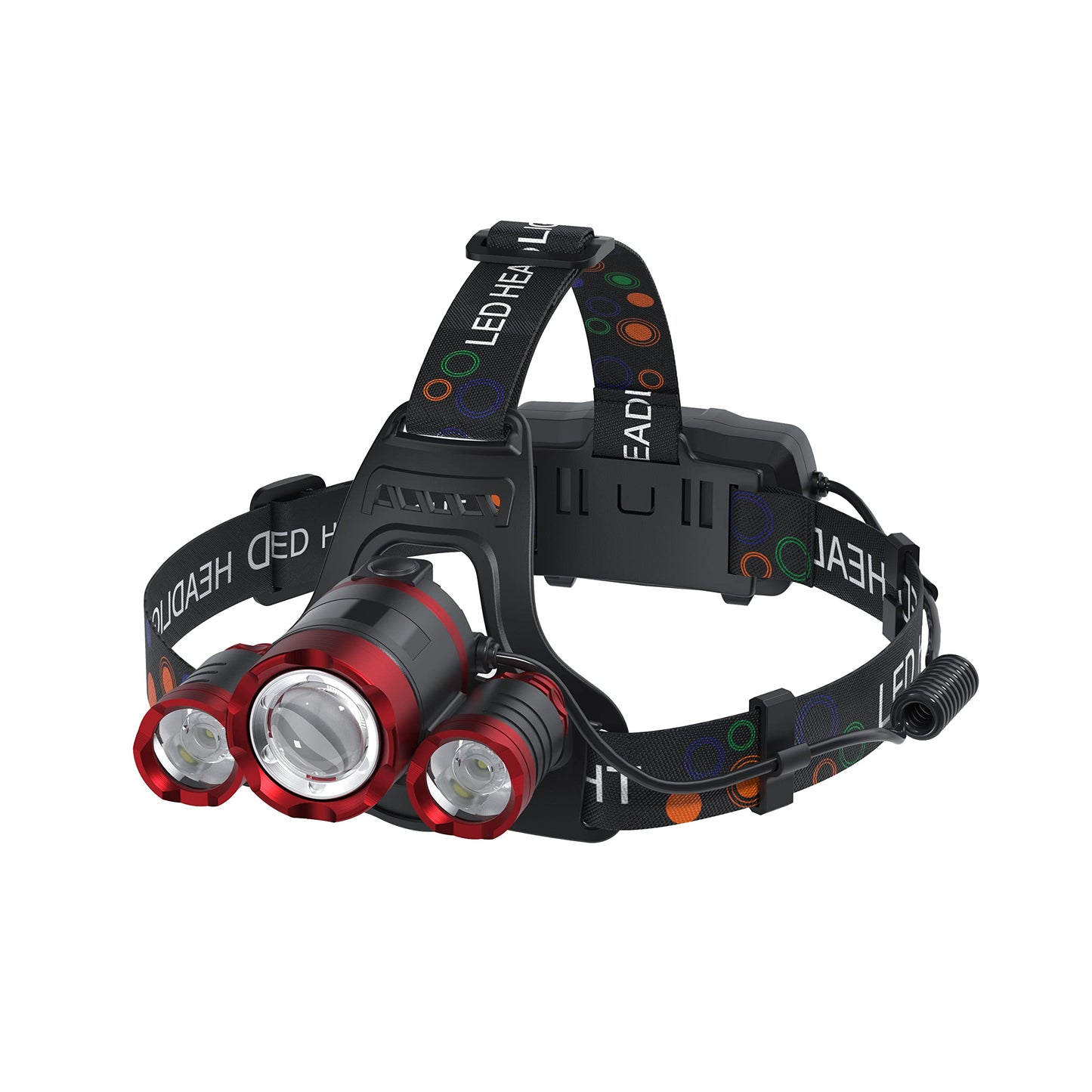 Beteray Rechargeable Headlamp 6000 Lumens, 4 Modes, Adjustable 90° Angle, Waterproof, Red, Model Beteray-01B, 1 Pack