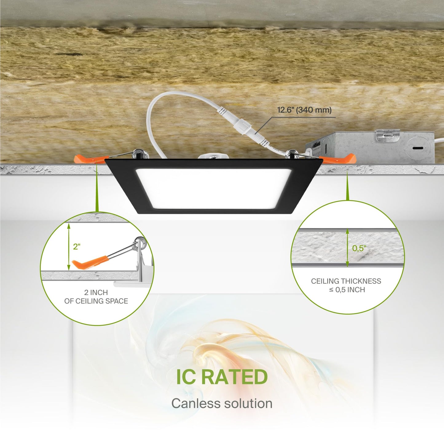 Asd 1 Pack Led Square Recessed Lighting 8 Inch  5 Cct 2700K-5000K Cri90+  20W 70W Eqv  Ultra Thin Dimmable Ceiling Lights With J Box  Canless Wafer Downlight  Slim Panel Light  Ul Energy Star  Black