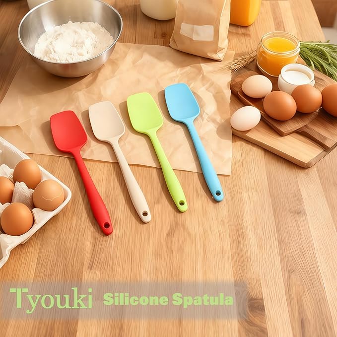 Silicone Spatula, Rubber Spoon Spatula Heat Resistant, One Piece Design Non-Stick Spoonula, Flexible Kitchen Scrapers with Stainless Steel Core for Baking, Mixing, Cooking