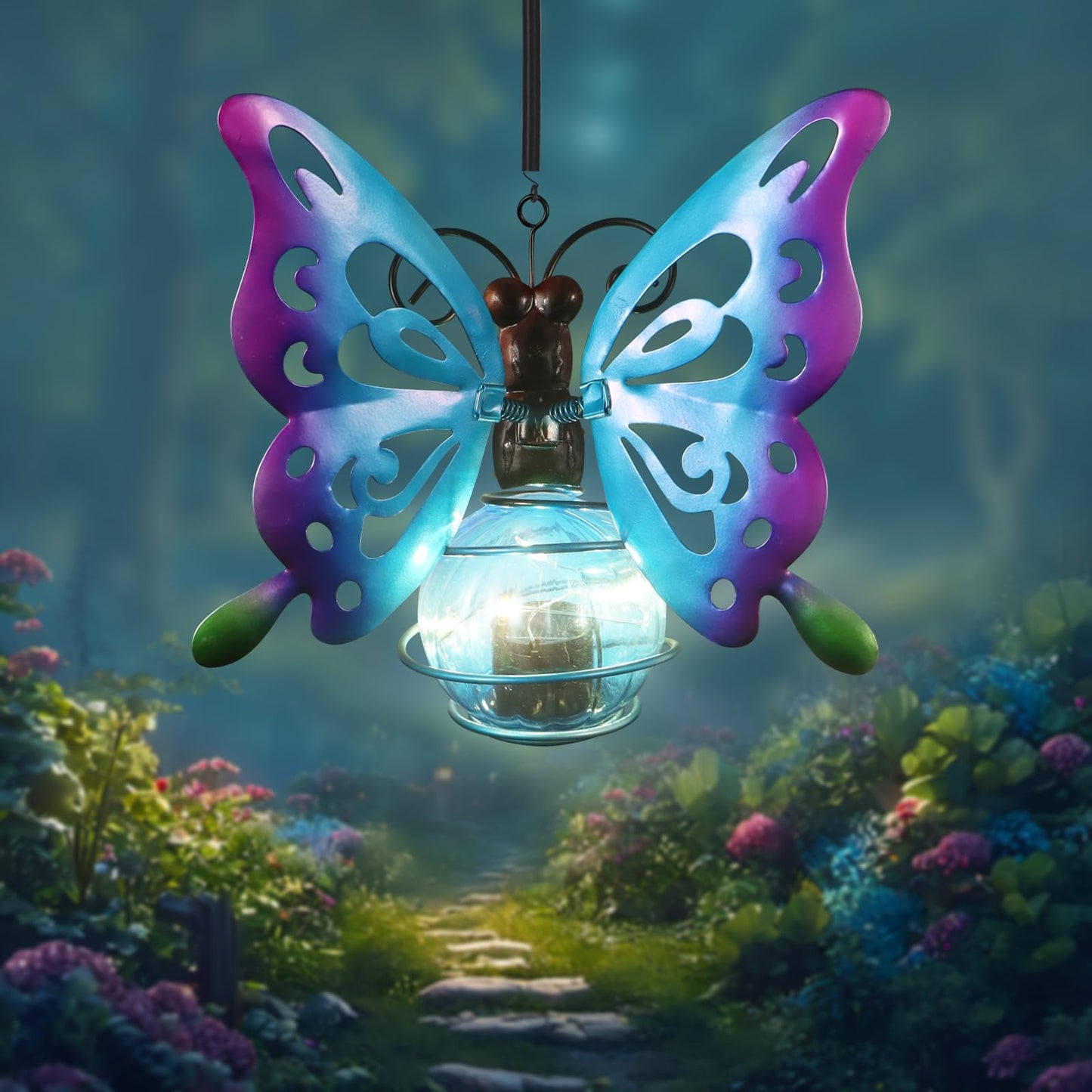 Butterfly Solar Outdoor Hanging Lantern Creative Small Sculpture Lights Durable Waterproof Lamp Suitable For Festivals Garden Decor Birthday Gifts For Grandma Mom Women Girl