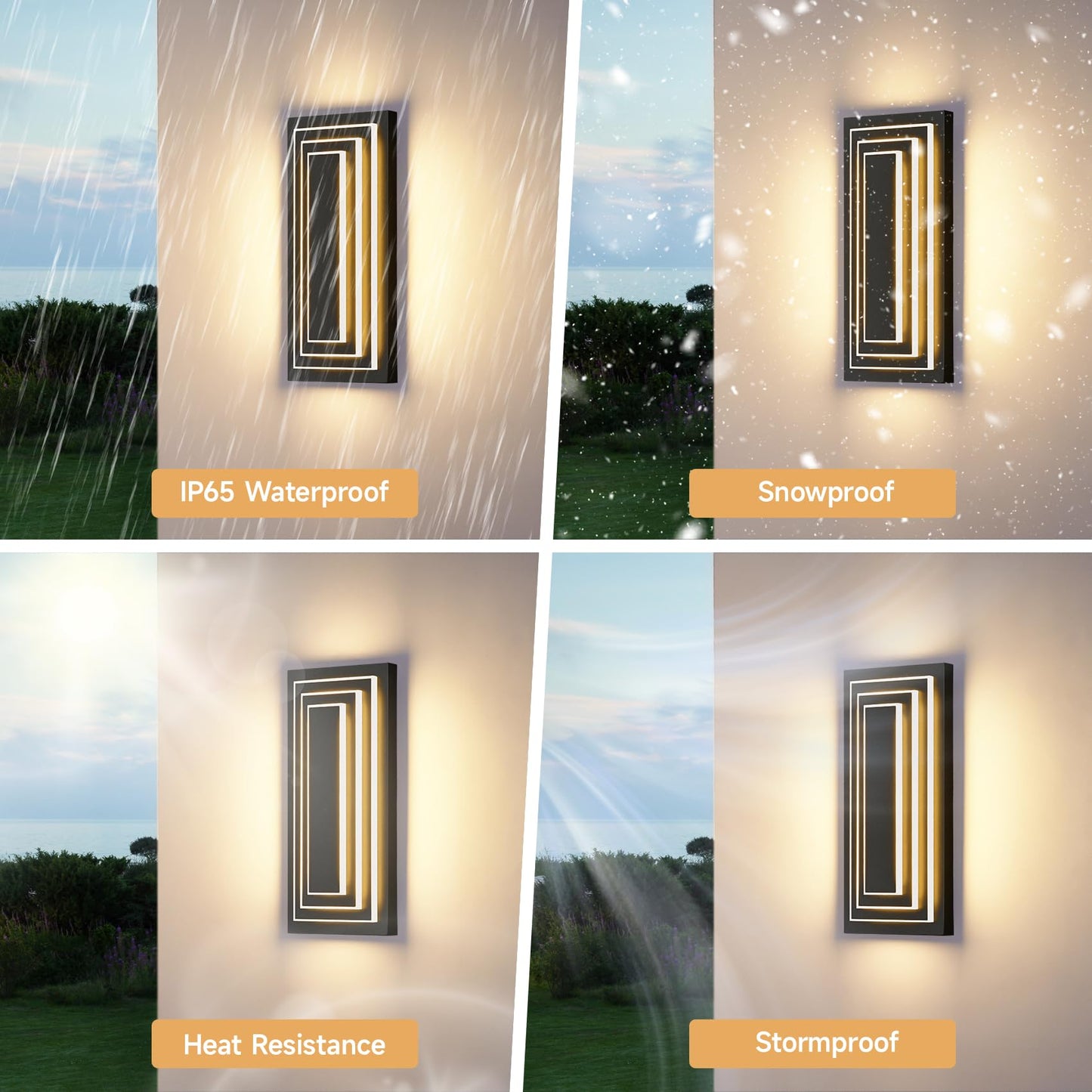 Zsmaiku 3-Tier 15.7 In Outdoor Light Fixture Black Exterior Wall Light Led Modern Wall Sconce Waterproof Outdoor Garage Lighting 24 W Front Door Light 3000K Warm White Acrylic Wall Lamp 2 Pack