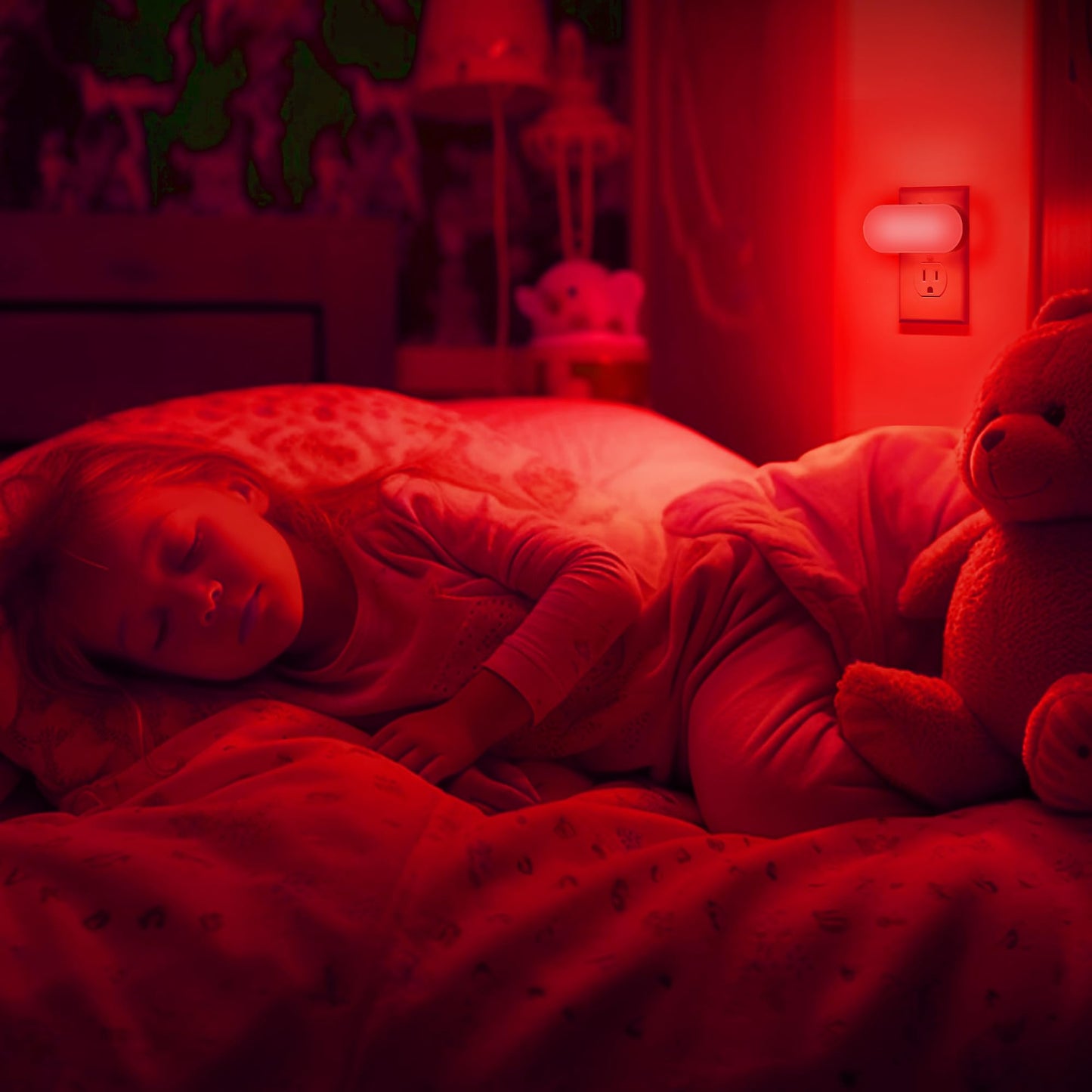 DORESshop Red Night Light, Dimmable LED Plug-in for Bedroom, Kids Room, 4 Pack, 1W, Model D-NL007REDG-4