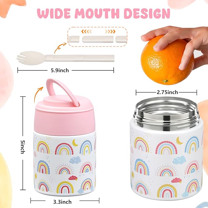 10oz Soup Thermo for Hot Food Kids Insulated Food Jar Container with Spoon Width Mouth Stainless Steel Leak Proof Thermo Lunch Box for School Travel