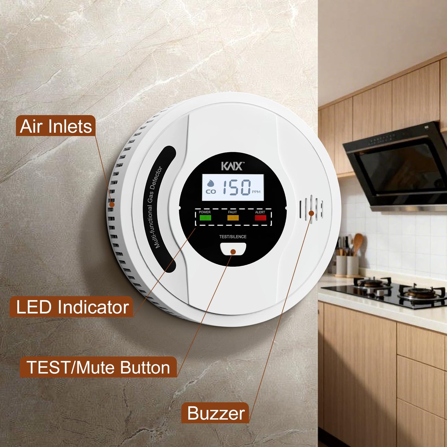 3-In-1 Smoke and Carbon Monoxide Detector Temper Sensor Combo Battery Powered,Smoke Detector, Carbon Monoxide Detectors, CO & Smoke Alarm, Digital Display,Carbon Monoxide Gas Detector for Home,Kitchen