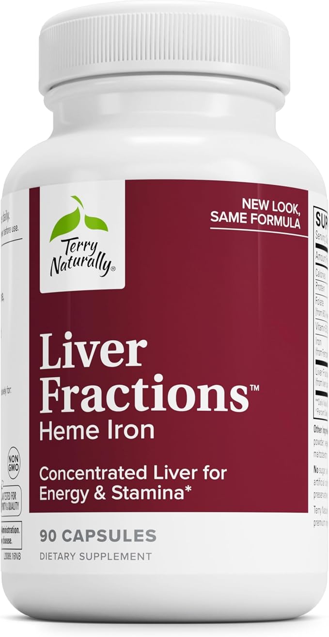 Terry Naturally Liver Fractions - Endurance & Energy Support with Gentle Iron - Dietary Supplement Supports Healthy Red Blood Cell Formation - Iron Supplement for Liver Health - 90 Capsules