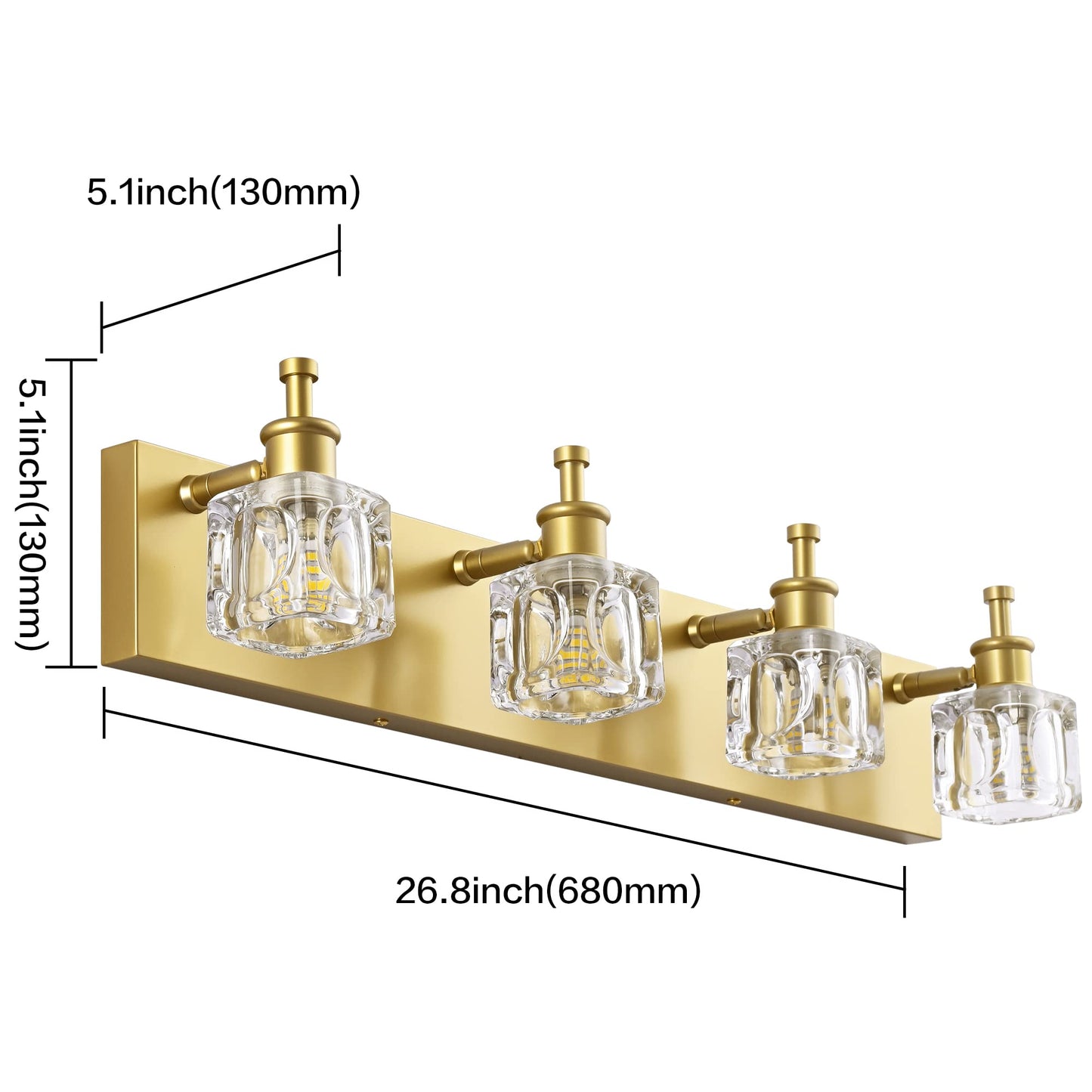 Presde Modern Crystal Bathroom Vanity Light - 4-Light Gold Fixture Over Mirror, Excludes Bulb, Model 476E546C-B841-4F4F-A519-Bb35D