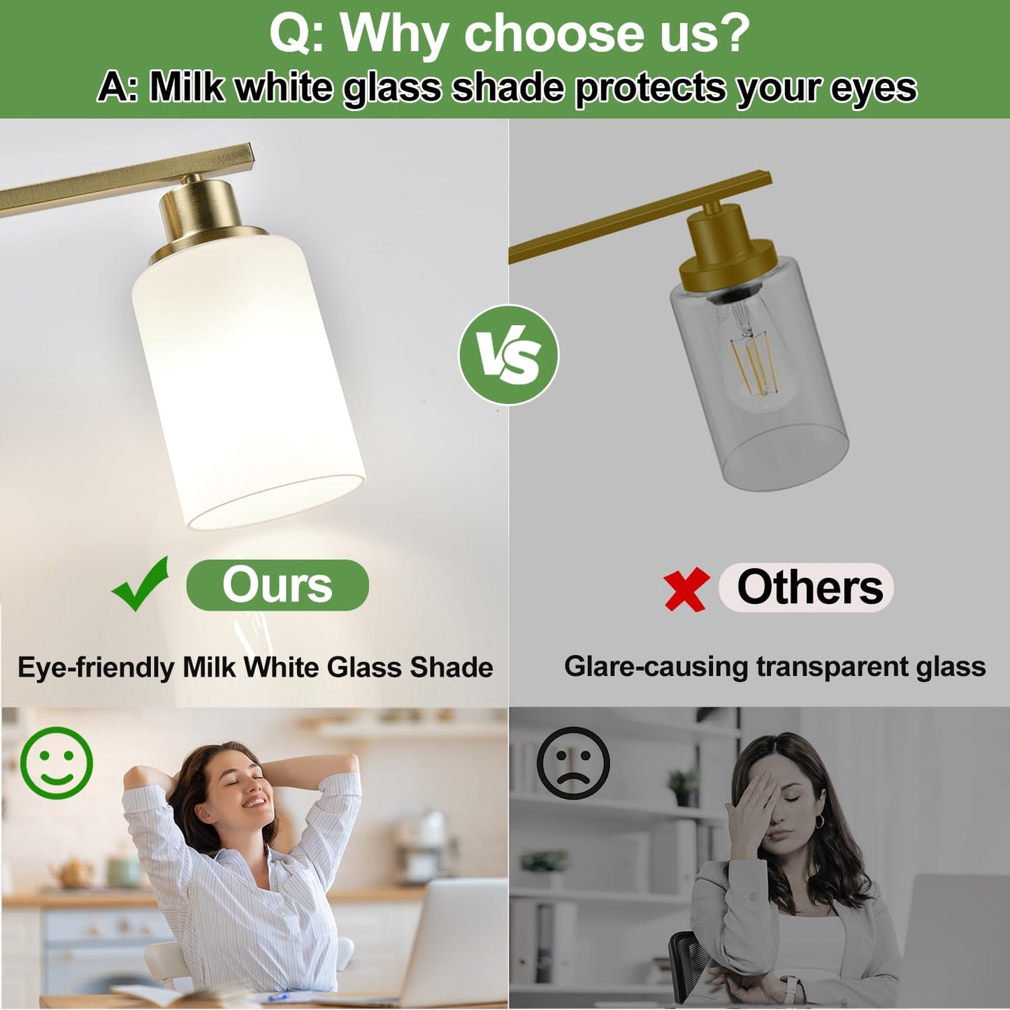 Mokatng 4-Light Bathroom Light Fixtures  Brass Vanity Light With Milky White Shades  Bathroom Lighting Fixtures Over Mirror  Modern Bathroom Wall Lamp For Mirror Living Room Cabinet Bedroom