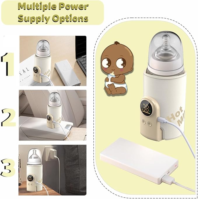 Portable Bottle Warmer for Travel-Rapid Warming,Long-Lasting Warming up to 6-10H,Portable Travel Bottle Warmer Cordless for Baby Milk Breastmilk (6000mA)