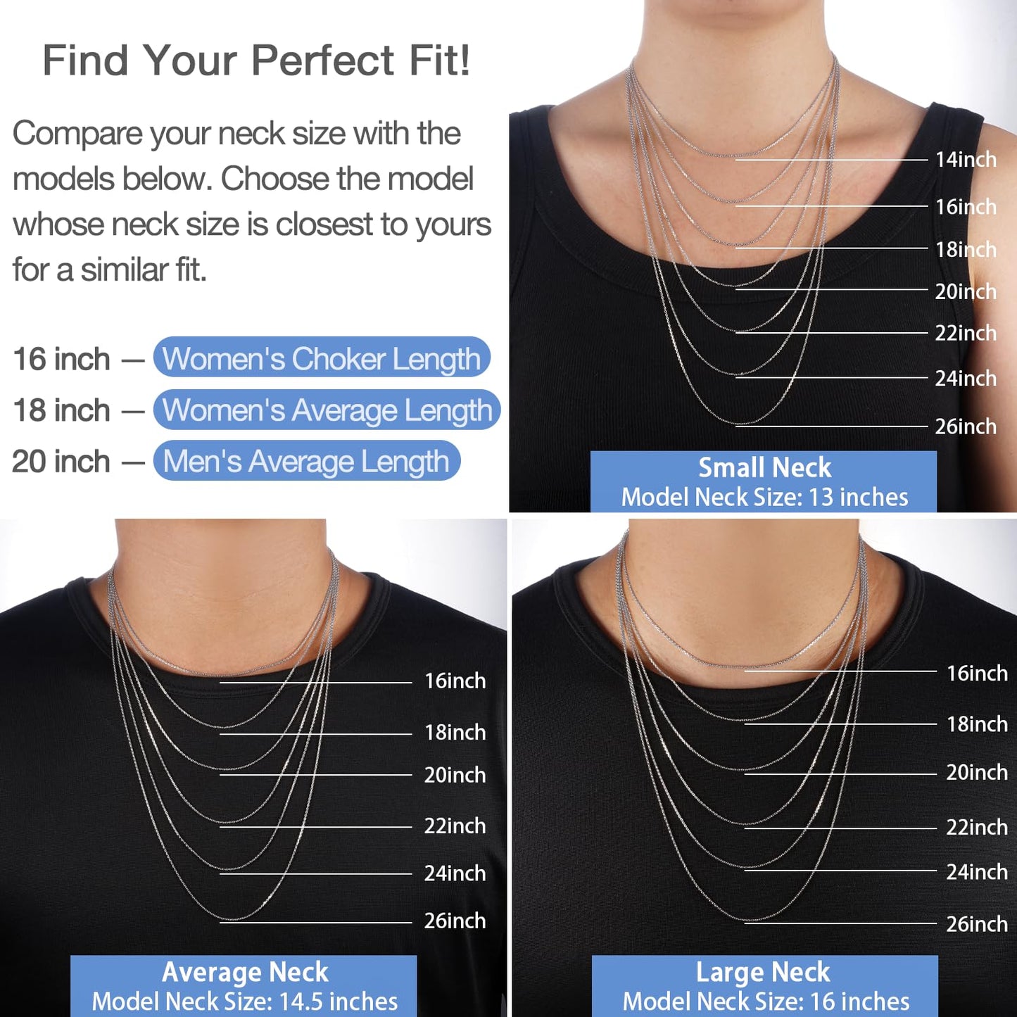 Jewlpire Solid 925 Sterling Silver Chain Necklace for Women, Super Sturdy & Shiny 1.2mm Cable, 20 Inches