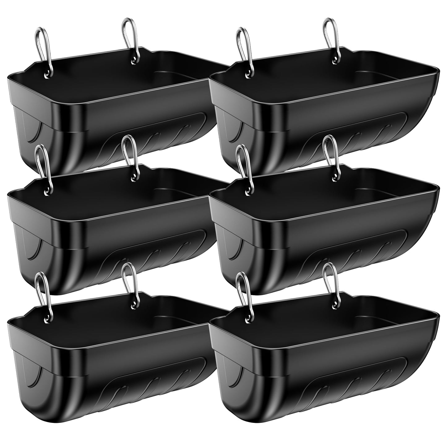 Tiflev Goat Feeders Hanging 6 Pack 3.5 Quart, Chicken Waterer Feeder Trough for Poultry Livestock Black