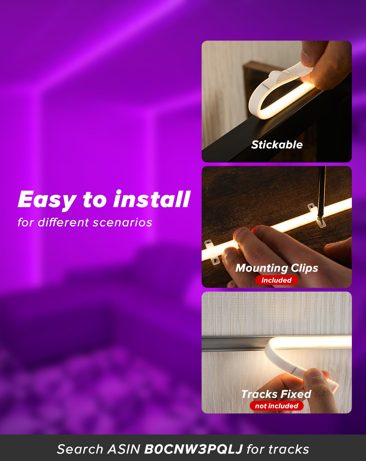 Shine Decor Cob Led Rope Light Ac 120V  800Lm Ultra Bright  Ip65 Waterproof Cold-Resistant Etl Neon Strip  No Driver Tape Lighting For Home Commercial 10X4.5Mm  Purple  16.4Ft
