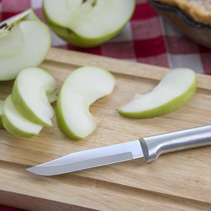 Rada Cutlery Essential Oak Block Set (S58), Stainless Steel Hollow Ground Blades, Made in USA, Silver Handles