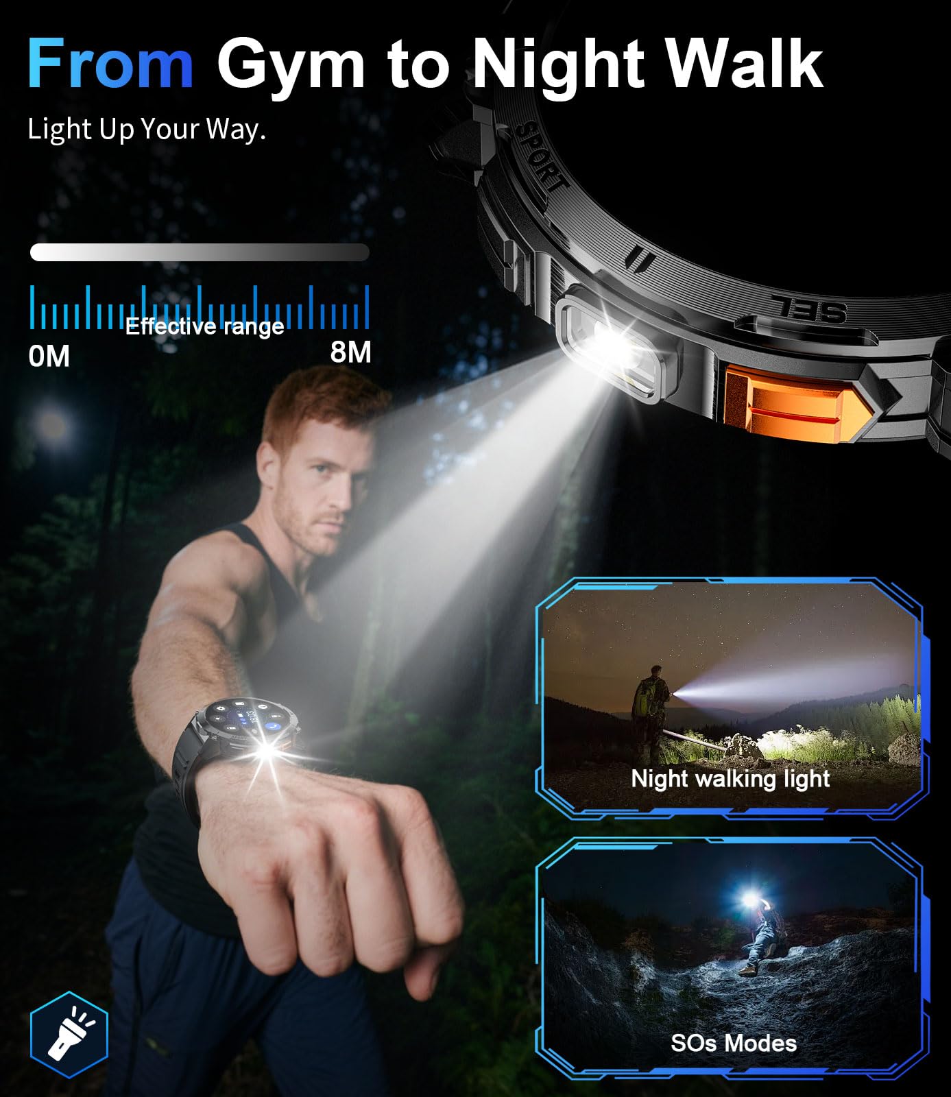 LIGE Smart Watches for Men with LED Flashlight/Call, 1,62'' HD AMOLED Screen 730mAh Military Smartwatches with 110+ Sports, 3ATM Fitness Tracker with 24/7 Heart Rate/Sleep for iOS Android, Black