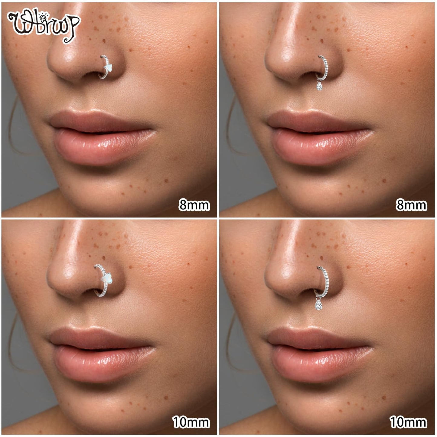 WBRWP 316L Stainless-Steel Hinged Nose Rings Hoop : Womens and Mens Ear Pierecing Dangle Ring with Zircon 16G(1.2mm) Septum Clic