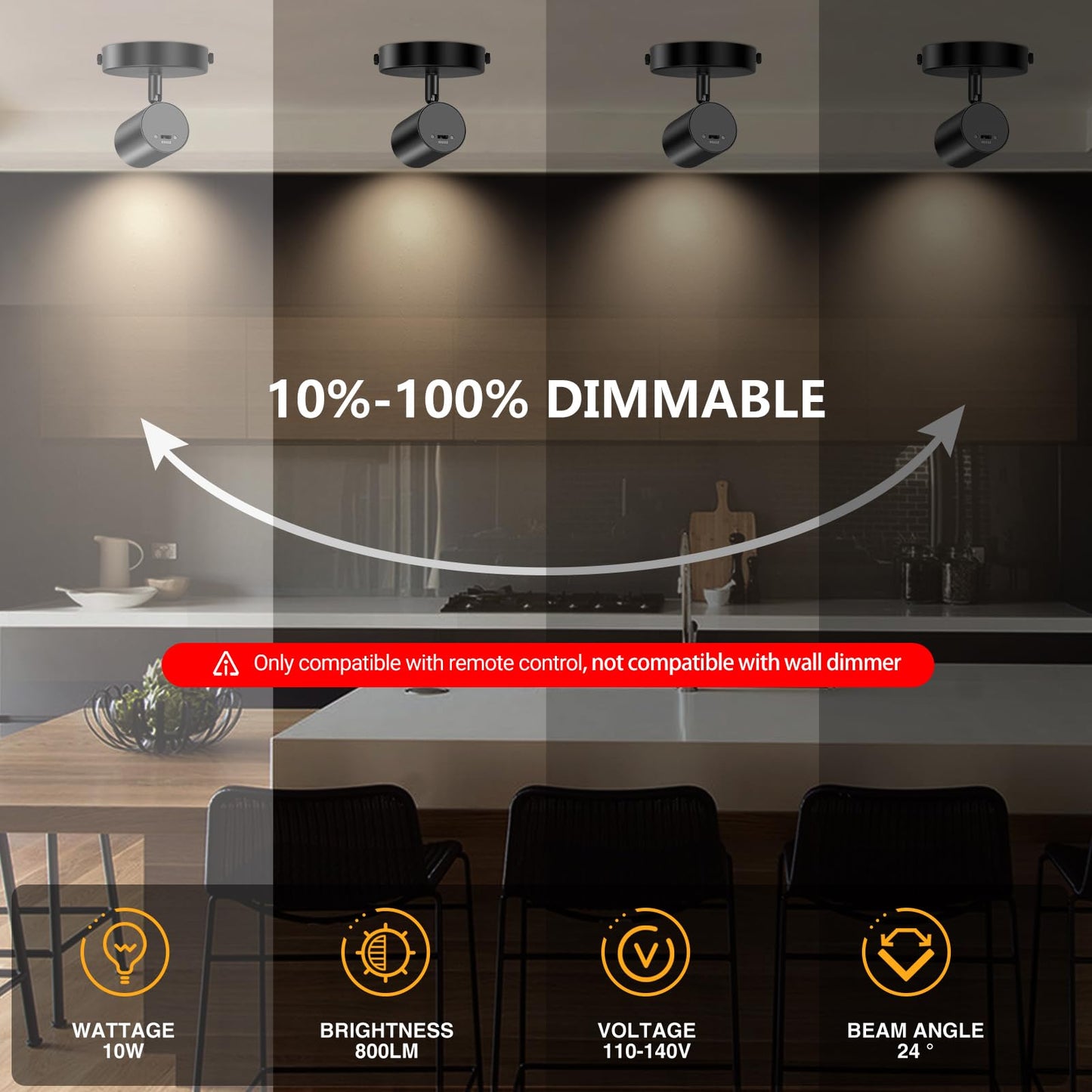 TuyuBEE LED Ceiling Spotlight Flush Mount, Adjustable Directional, Dimmable, 10W 800lm, Black, Model T-CL10W-B-R