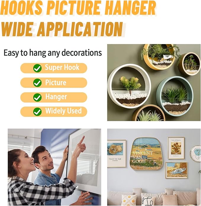 30pcs Aeneous Super Hook Picture Hangers and Office Pack, Drywall Hooks for Hanging Pictures, Wall Hooks, Picture Hangers, Picture Hanging Kit，Hang Art, Clock, Shelves, Mirrors