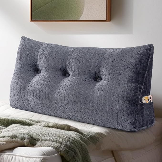 Triangular Wedge Headboard Pillow Large Bolster Bed Rest Reading Pillow Backrest Positioning Support Bolster Cushion with Removable Cover