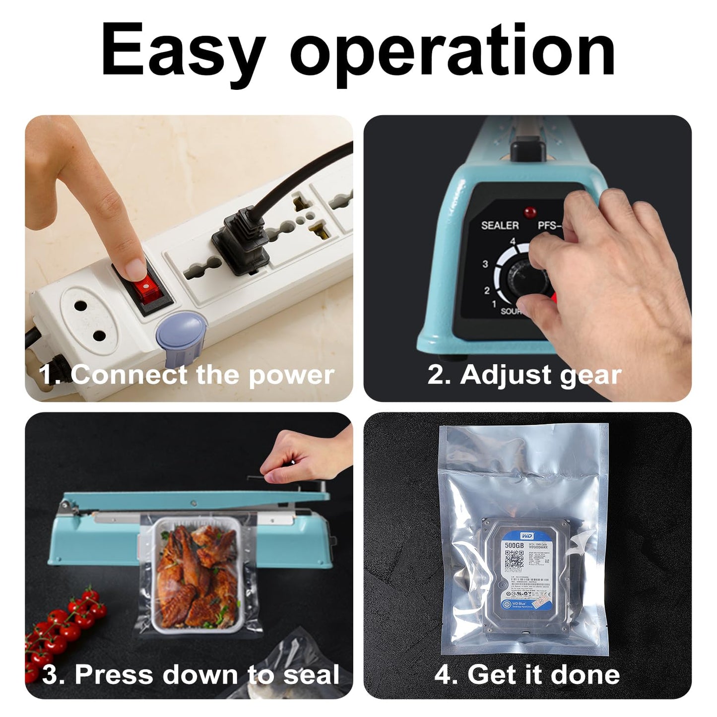 Metal body,Impulse Sealer 12 inch, Manual Heat Sealer Machine for Plastic Bags, Shrink Wrap Bag Sealers Heavy Duty Sealing Machine With Repair Kit (Blue)