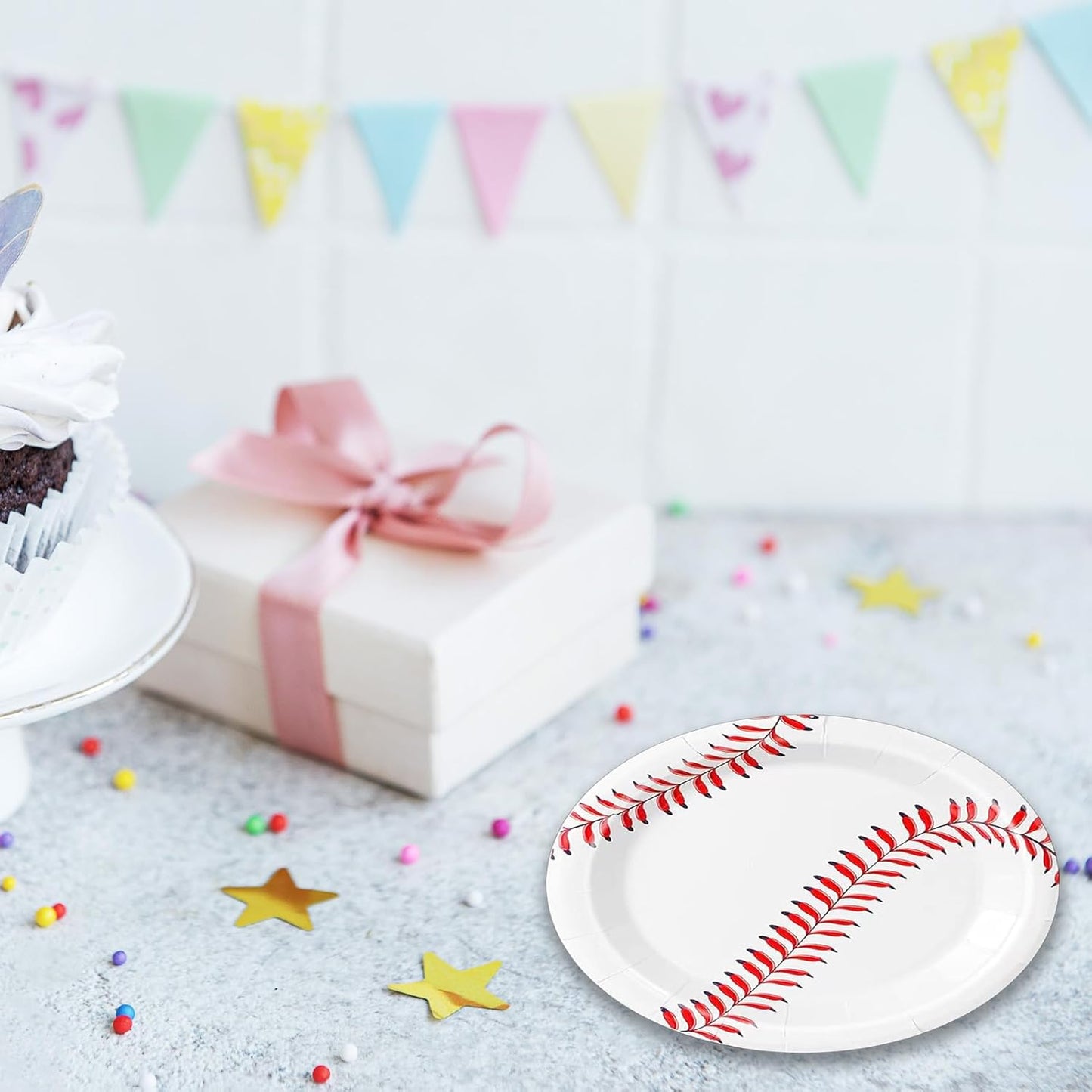 Baseball Party Supplies Set 60Pcs Baseball Party Paper Plates - 7Inch Round Dinner Dessert Plates for Cake,Salad,Fruit Pizza丨Kids Birthday Fan Sports Event&Game Day