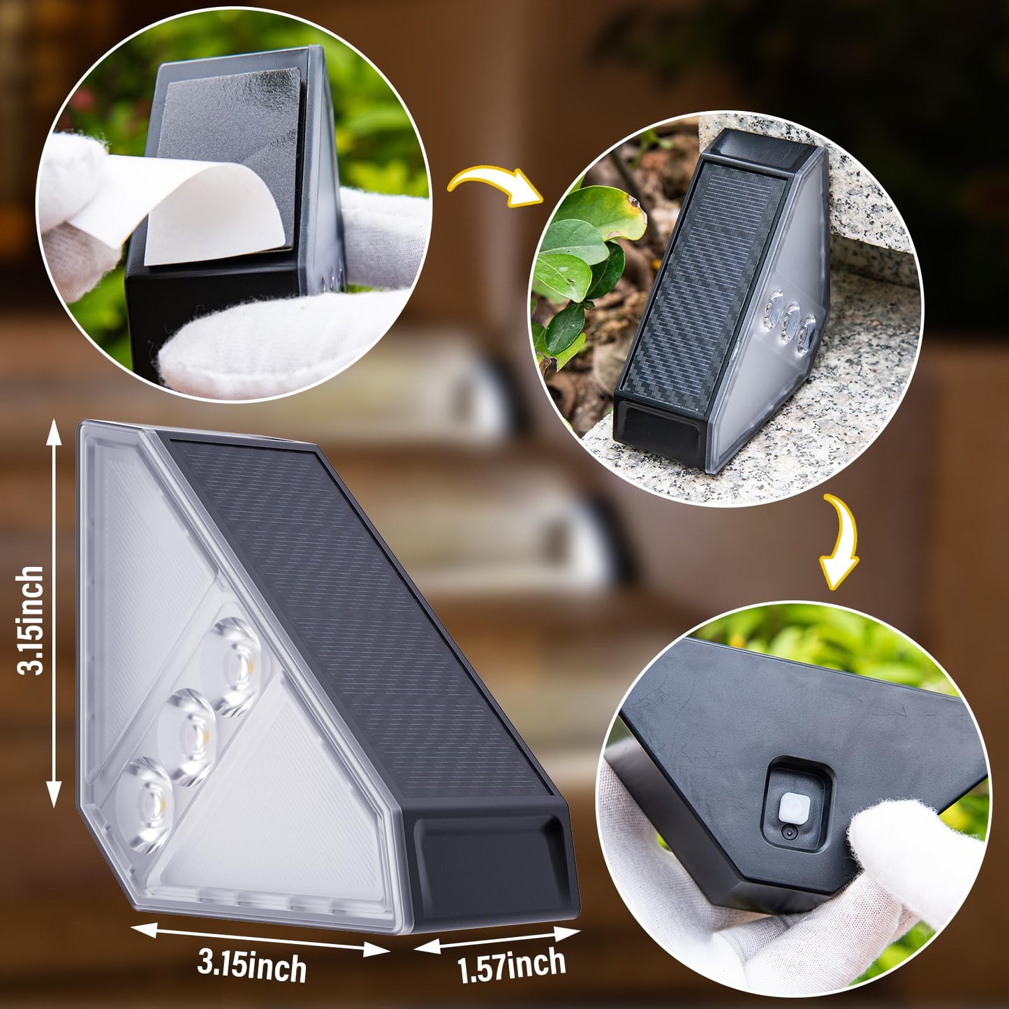 Roshwey Solar Stair Lights Outdoor Waterproof  12 Pack Solar Powered Step Lights For Outside  Triangle Deck Step Light  Outdoor Decor Lighting For Front Porch  Backyard  Patio  Cool White