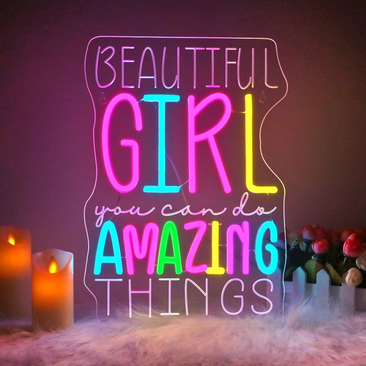Wlhope Beautiful Girl You Can Do Amazing Things Neon Signs For Wall Decor Led Lights Decorations For Home Bedroom Birthday Party Best Gift For For Teen Girl