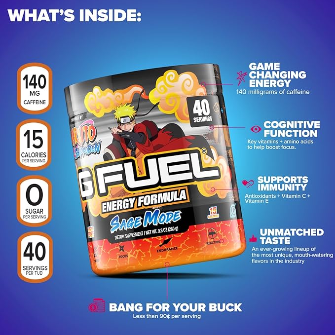 G Fuel Sage Mode Energy Drink Powder, Pre Workout Caffeine Mix for Gaming, Sugar Free Focus Amino, Vitamin + Antioxidants, 9.9oz (Grapefruit + White Peach, 40 Servings)