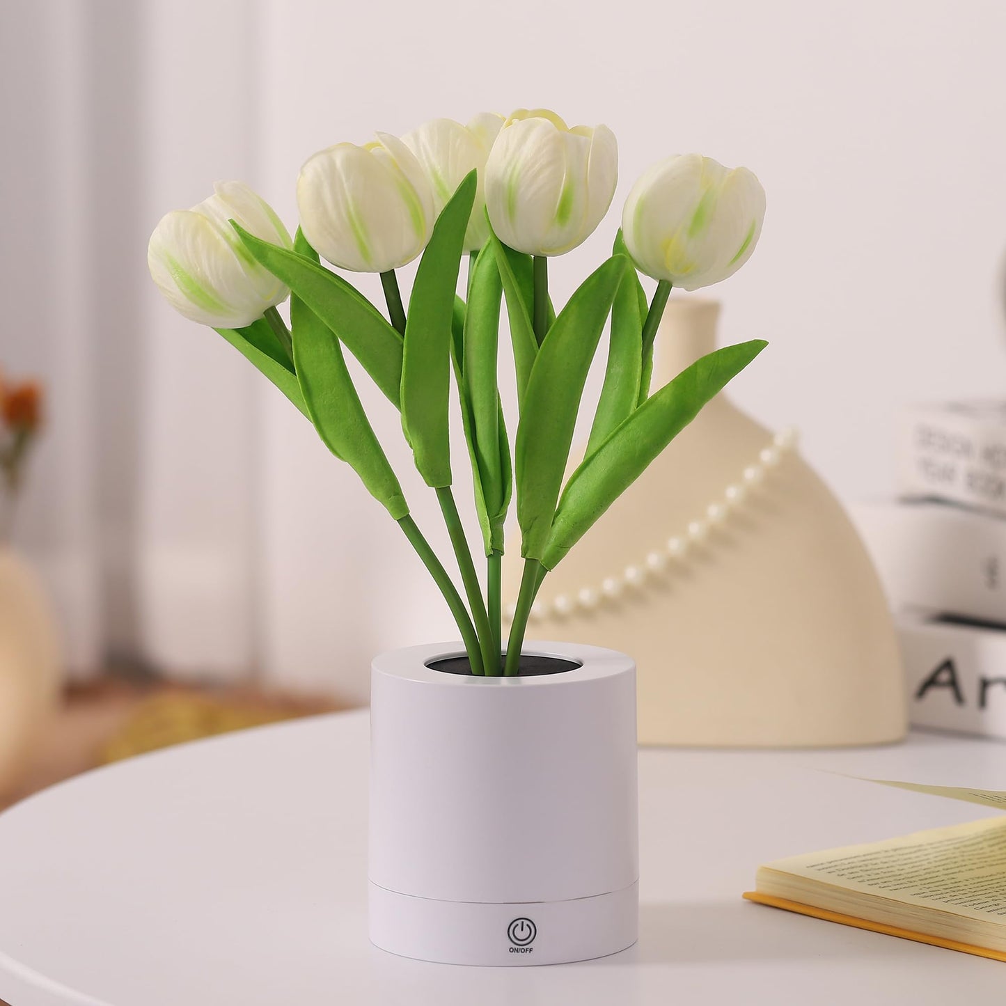 Wsyear Flower Table Lamp Tulip Desk Led Night Light For Home Living Room Decor Artificial Flower With Vase Table Centerpieces For Birthday Holiday Party Wedding Room Decoration