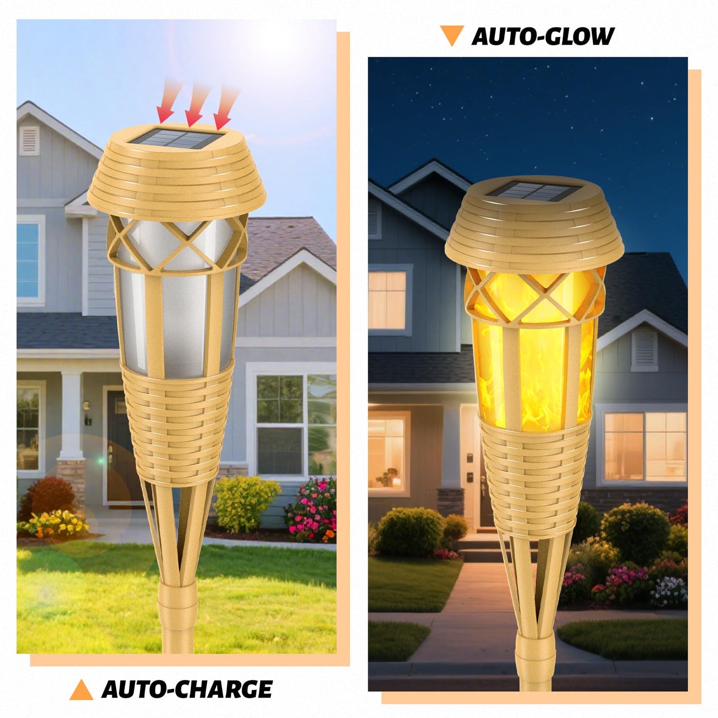 Evelynsun Solar Outdoor Lights - Flickering Flame Torches for Garden Decor, Waterproof, 8 Pack, Yellow