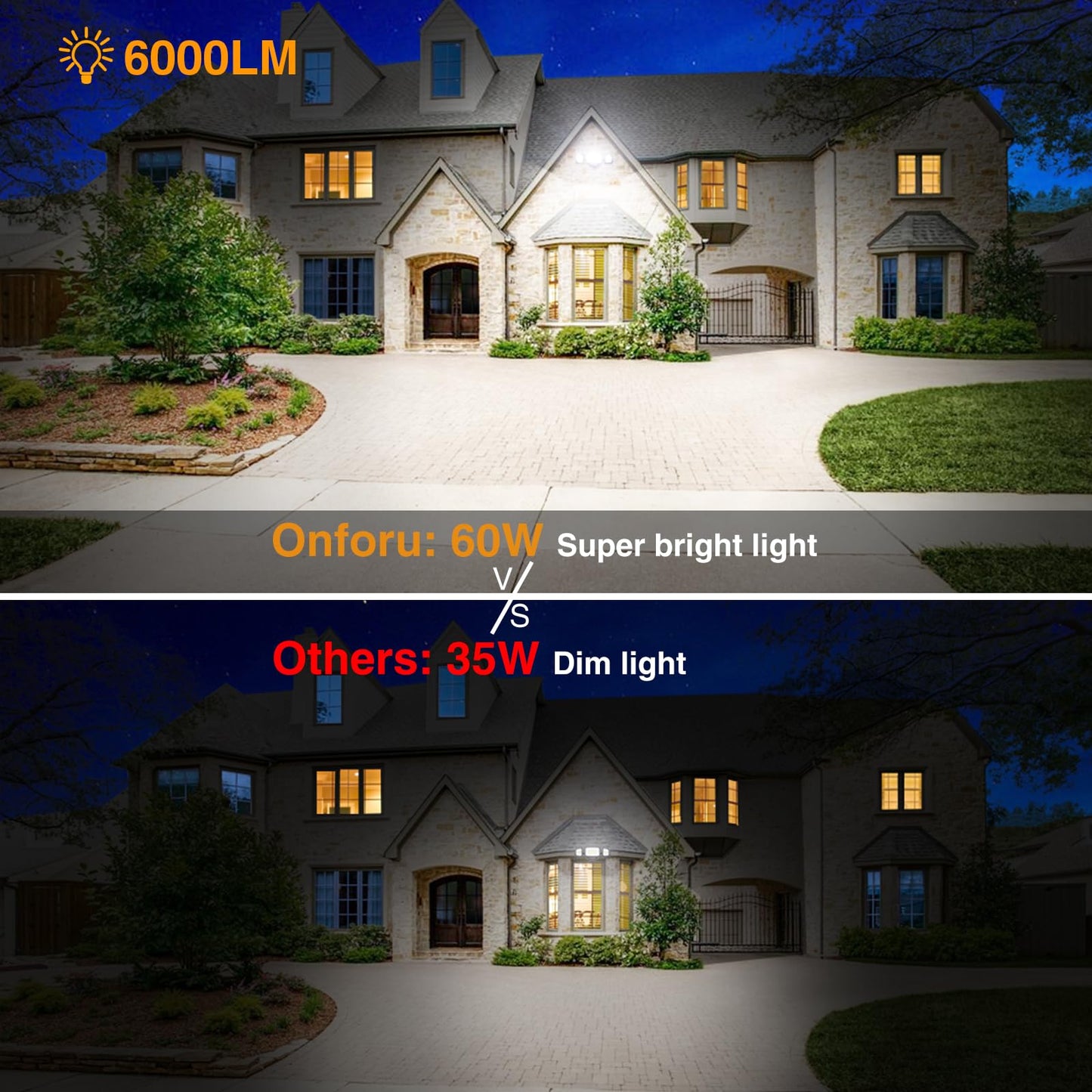 Onforu 60W LED Flood Light, 6000LM Brightness, 3 Adjustable Heads, IP65 Waterproof, Black, Model BDB60-3
