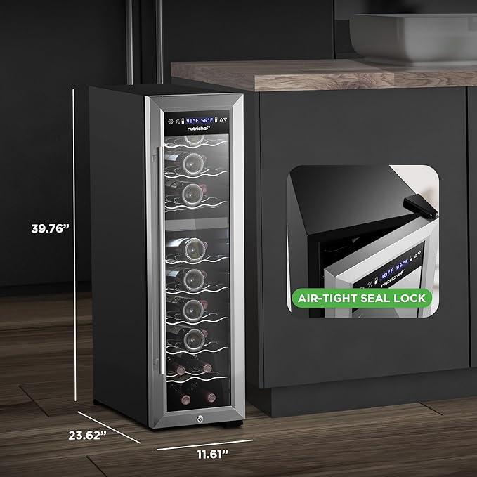 NutriChef 24 Bottle Wine Fridge | Dual Zone Chiller | Adjustable Temperature 41°F to 64°F | Ultra Quiet Operation | Wine Cooler for Home, & Office | FreeStanding 39x11x23 in (Black)
