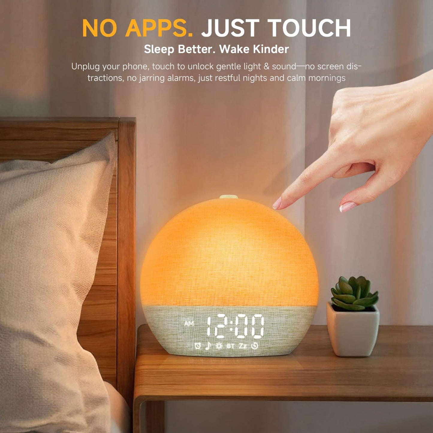 Geuuap Sunrise Alarm Clock White Noise Sound Machine for Bedroom | Natural Wake-Up Light with 30 Soothing Sleep Aids, Bluetooth Speaker, Dimmable Clock, Screen-Free Design for Baby Kids-Matcha Green