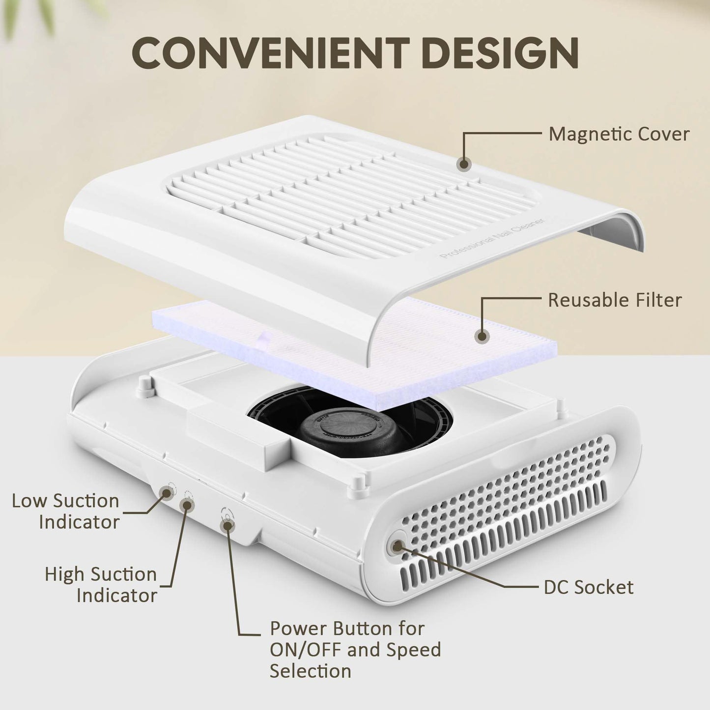BYOOTIQUE Nail Desk Station Kit w/Nail Lamp Dust Collector Electric Drill Machine