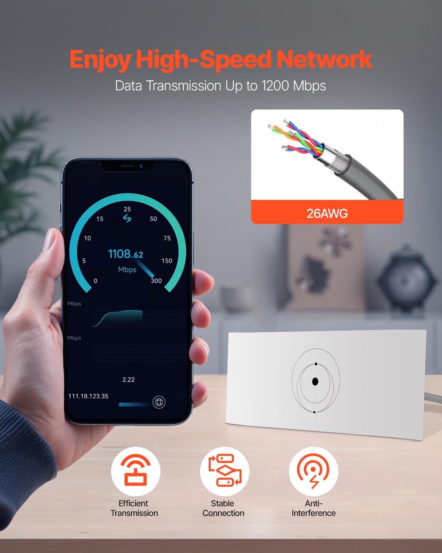 Vevor Starlink Gen 3 Cable, 75 Ft, 26 Awg Copper Core, Durable Extension Cable For Standard Generation 3, Compatible With Starli