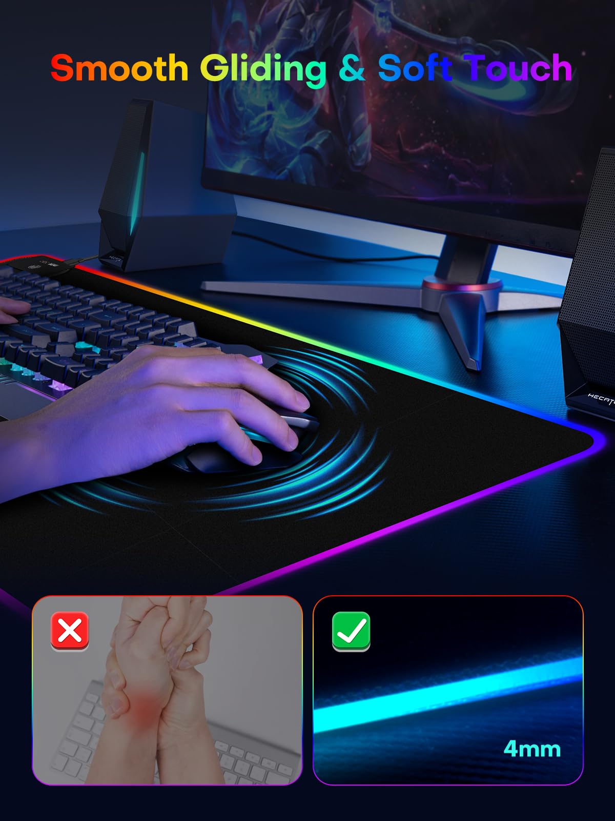 abc.mat 2-in-1 RGB Gaming Mouse Pad with Wireless Charging, 31.5"x15.8" Large, 24 Light Effects, Non-Slip Base, Waterproof Ultra-Smooth Surface, No Adapter
