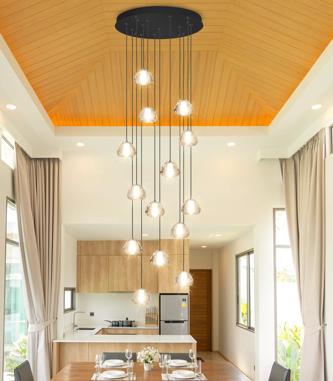 Dolria Modern Crystal Chandelier For Staircase 118 Long Black Led Lighting For Foyer Adjustable Ceiling Lighting Fixture For Living Room Hallway Entryway Staircase