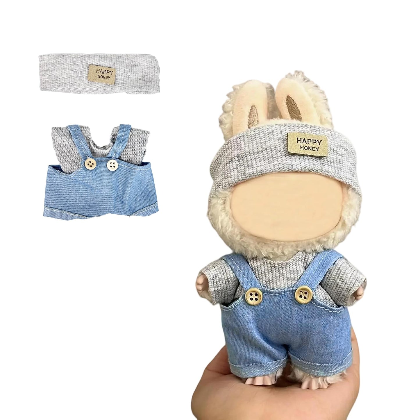 17cm Doll Clothes(NO Doll), Cute Dolls Outfit Accessories with Hat + Sweater + Suspenders Pants, Small Kawaii Clothes Set for Dolls(Style 5)