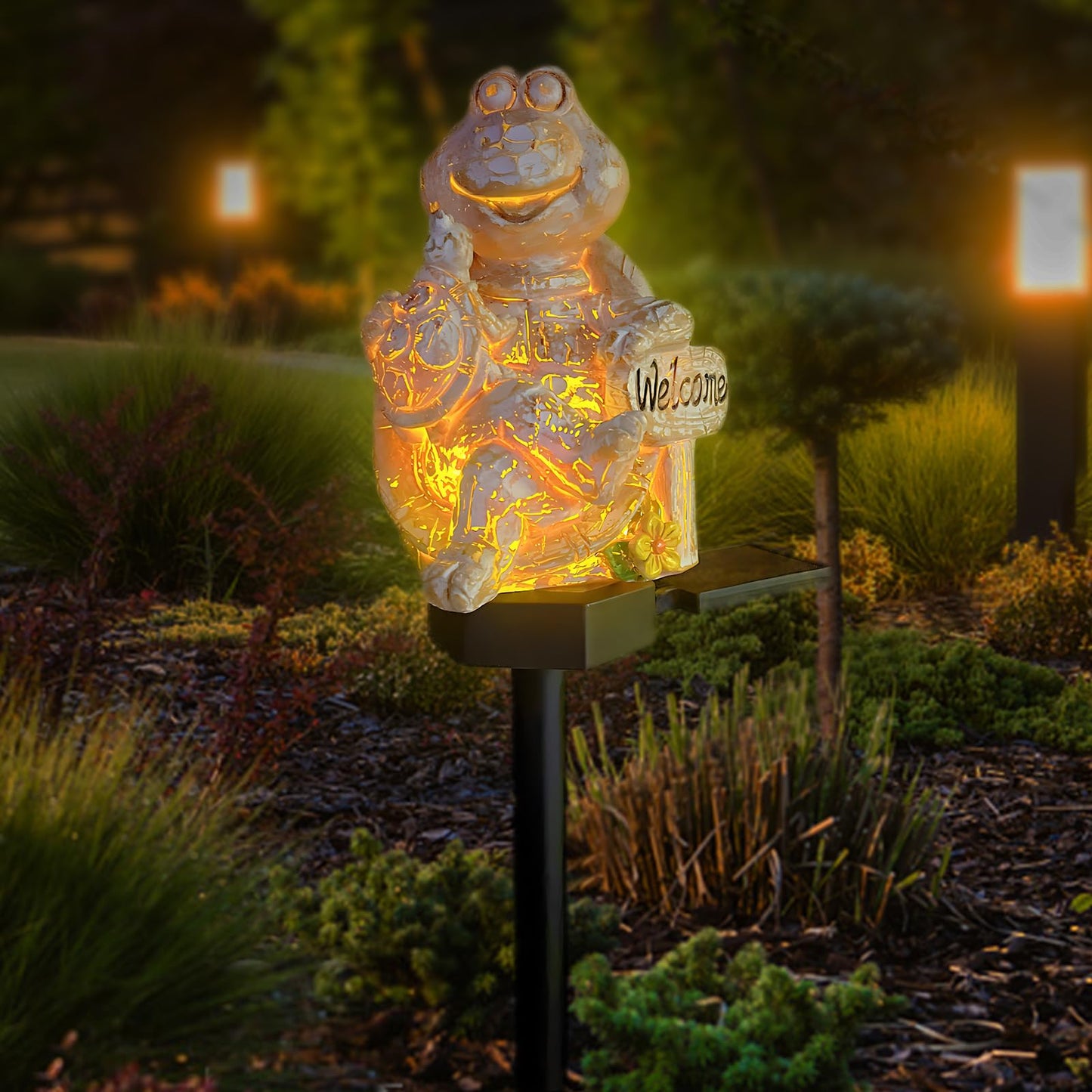 Qh & Garden Solar Turtle Statue Garden Decor Handcrafted Wood Grain discomfort-reducingt Small Turtle Lamp Resin Animals Figurines Outdoor Decorations For Patio Backyard Lawn -Unique Housewarming Gifts