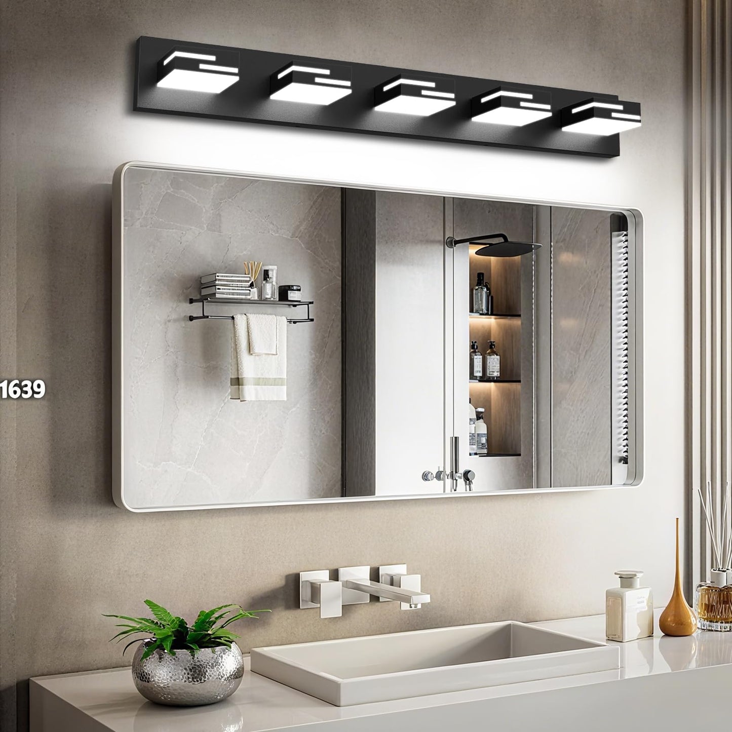 Lkhf Led Modern Bathroom Vanity Light Fixtures  5-Light 34-Inch Dimmable Matte Black Vanity Lights For Bathroom Lighting Fixtures Over Mirror  With 350?Rotatable Acrylic Heads (Cool White 6000K)