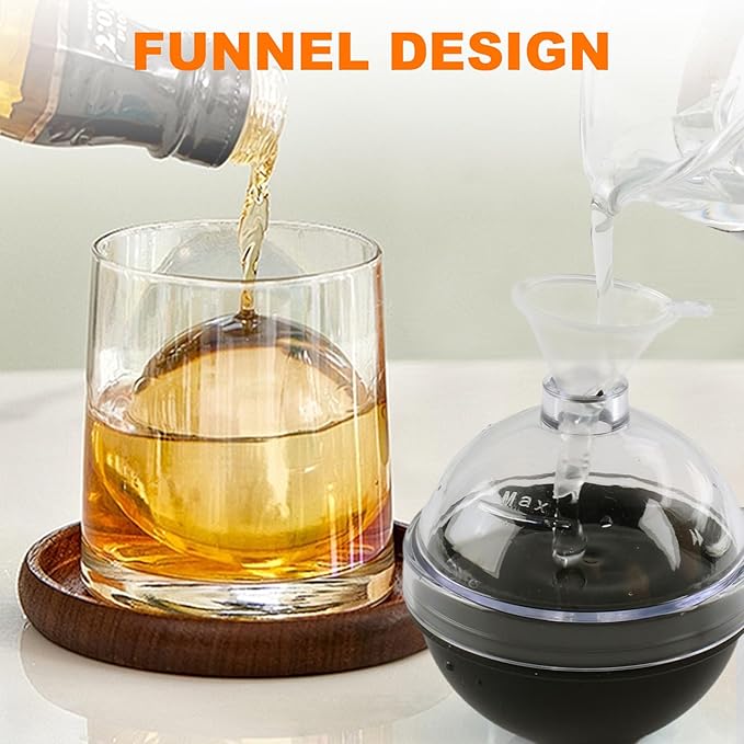 Round Ice Cube Mold, 4Pcs Easy Filled and Emptied Without Touching the Ice, Ice Ball Maker Mold, Reusable Spherical Silicone, Used for Whisky, Cocktails, BPA Free