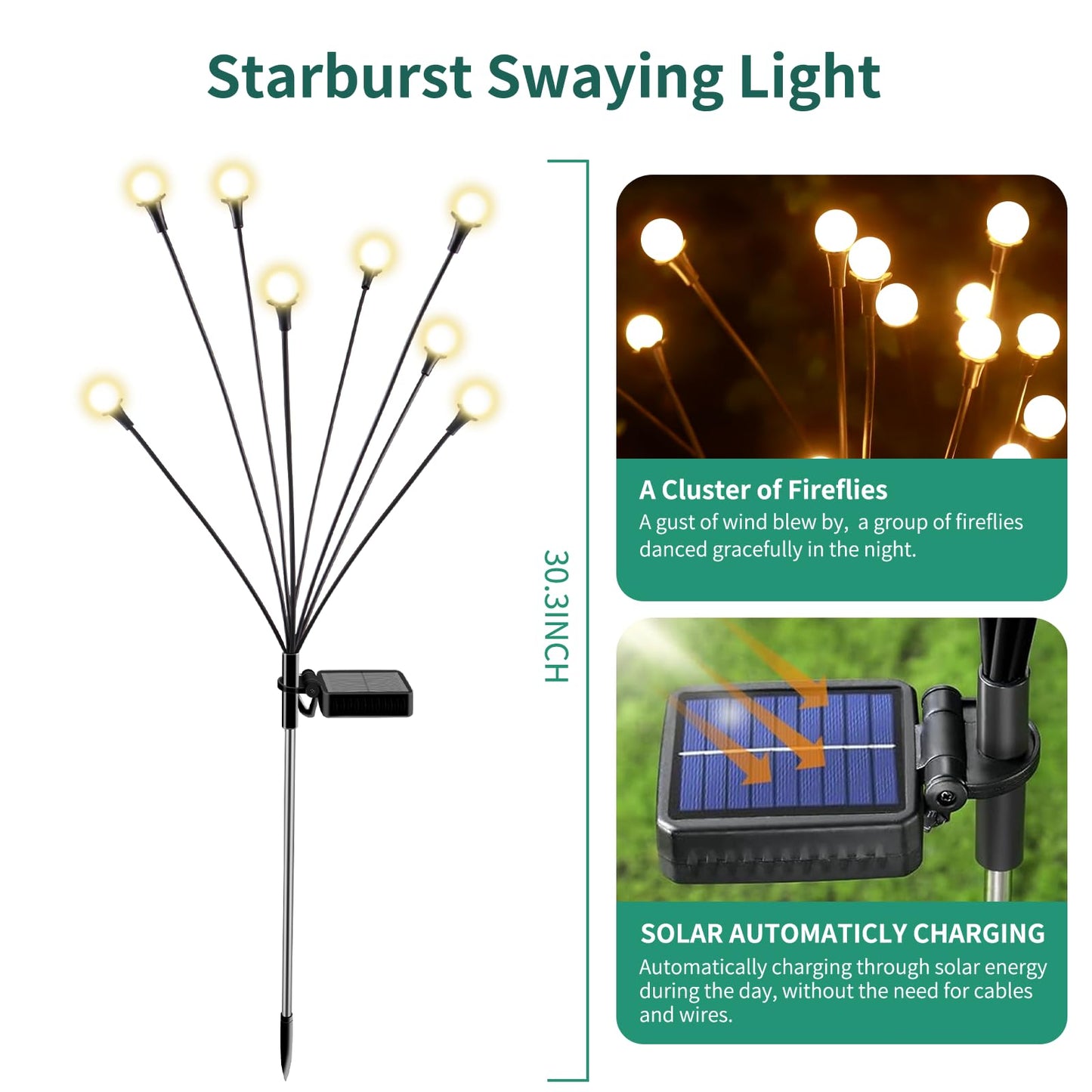 Vignuto Solar Lights Outdoor 80LED Waterproof 10 Packs Firefly Model Yellow