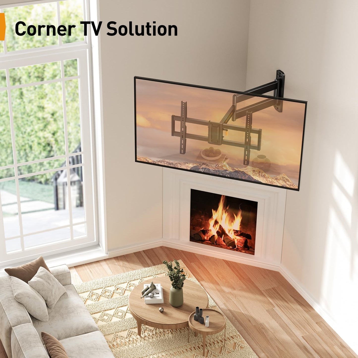 Perlegear Corner TV Wall Mount Long Arm TV Mount Bracket for 32-75 Inch TVs-Full Motion TV Wall Mount with 32.37” Extension & Swivel Articulating Arm & Tilt, MAX VESA 600x400mm, Holds up to 100 lbs