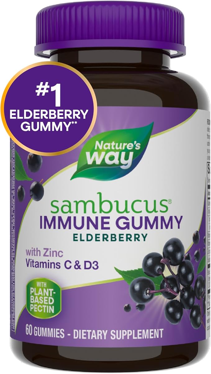 Garden of Life Organics Men's Gummy Vitamins Multi Berry, 120 Count & Nature's Way Sambucus Elderberry Immune Gummies, Daily Immune Support for Kids and Adults*