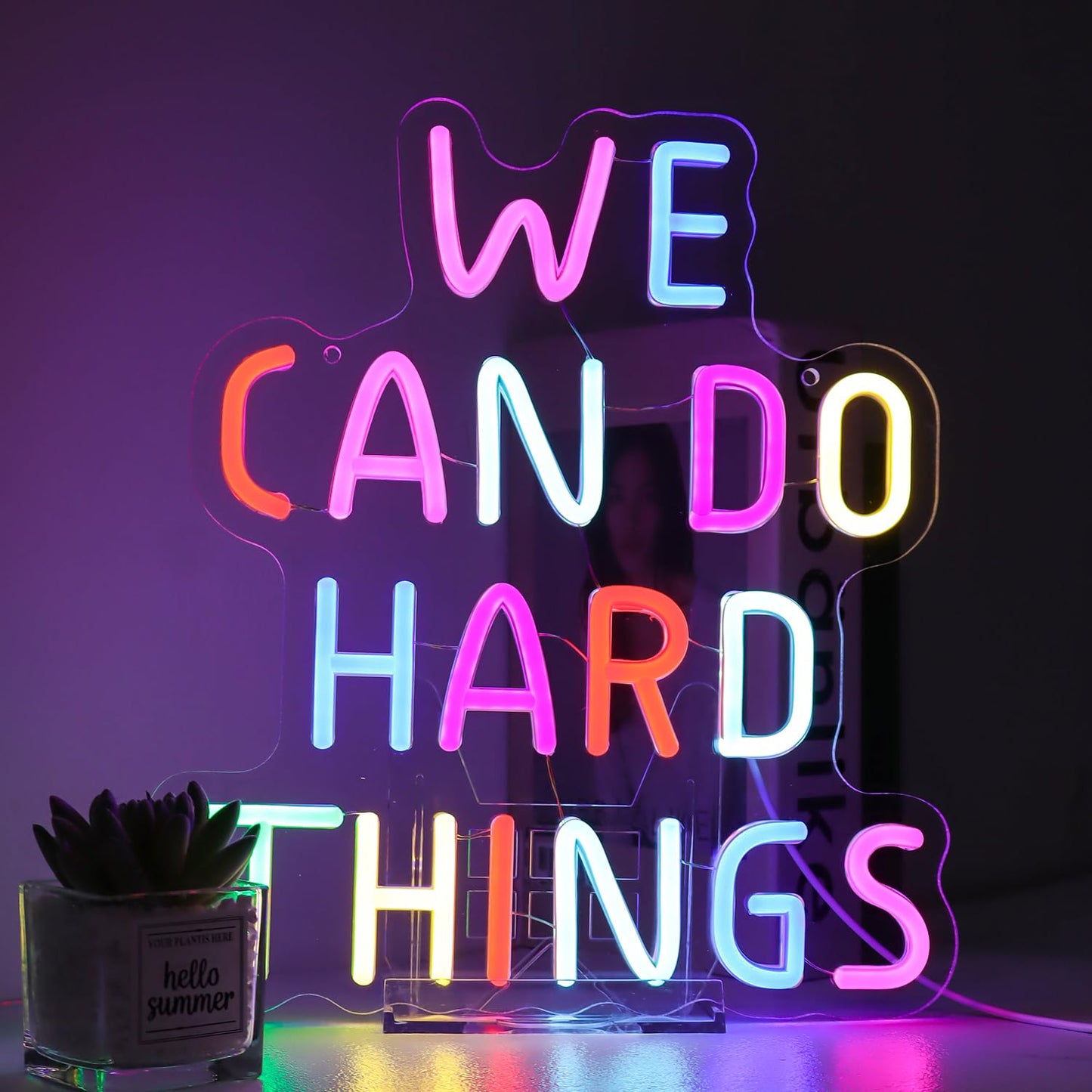 We Can Do Hard Things Neon Sign Classroom Decor Inclusive Decoration Welcome Gift Teacher Present Wall Sign For Primary Schools And Kindergartens Birthday (11.4?12.8)