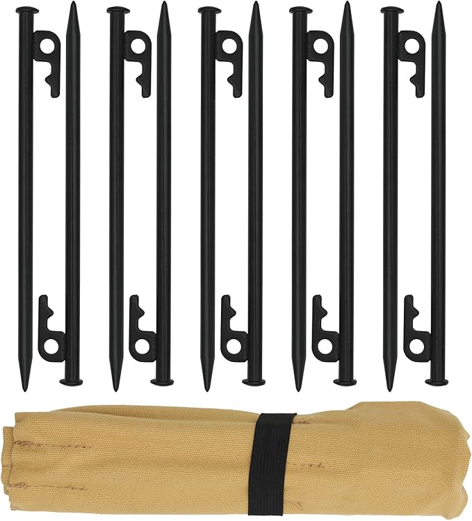 12 inch Tent Stakes,Metal Heavy Duty Camping Stakes for Outdoor Canopy and tarp ,10 Pack with Portable Bag