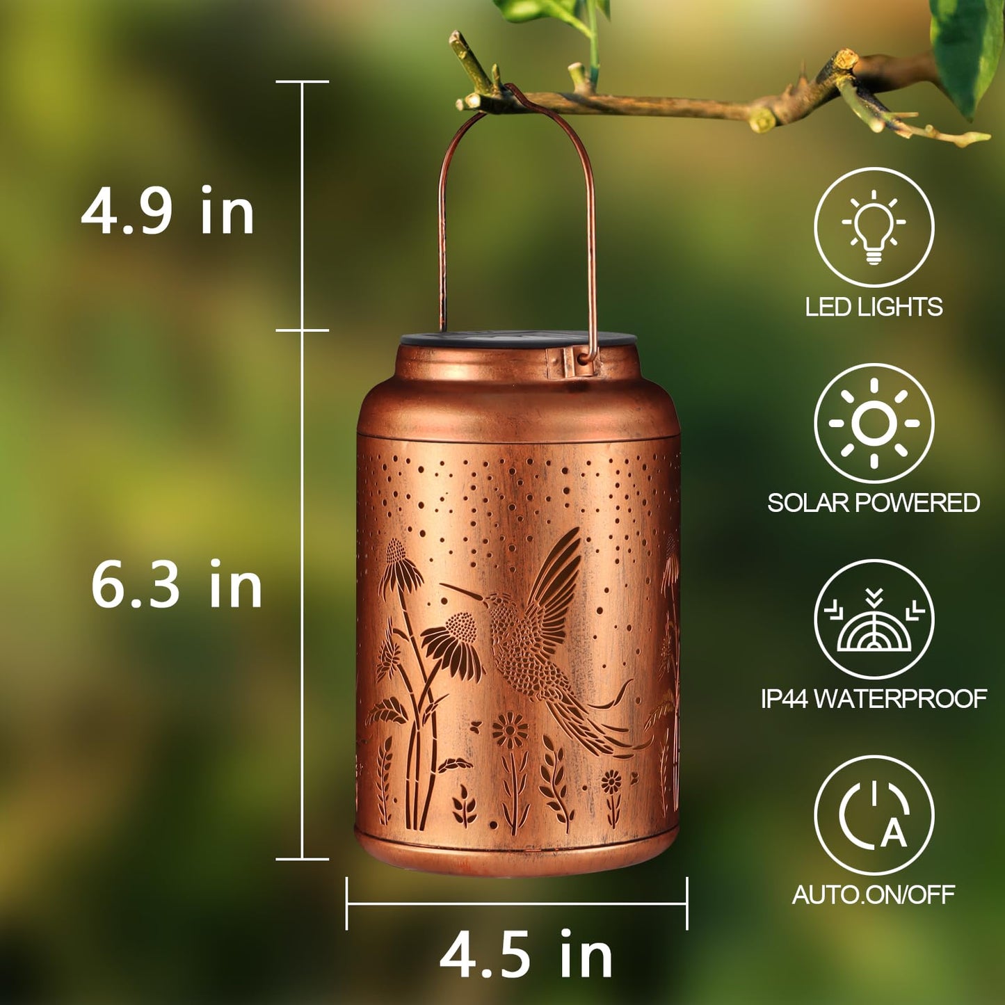 2 Pack Solar Lanterns Outdoor Waterproof  Hummingbird Garden Decor Gifts For Women Mom Grandma Hanging Solar Lights Metal Decoration Outside For Yard  Patio(Dandelions)