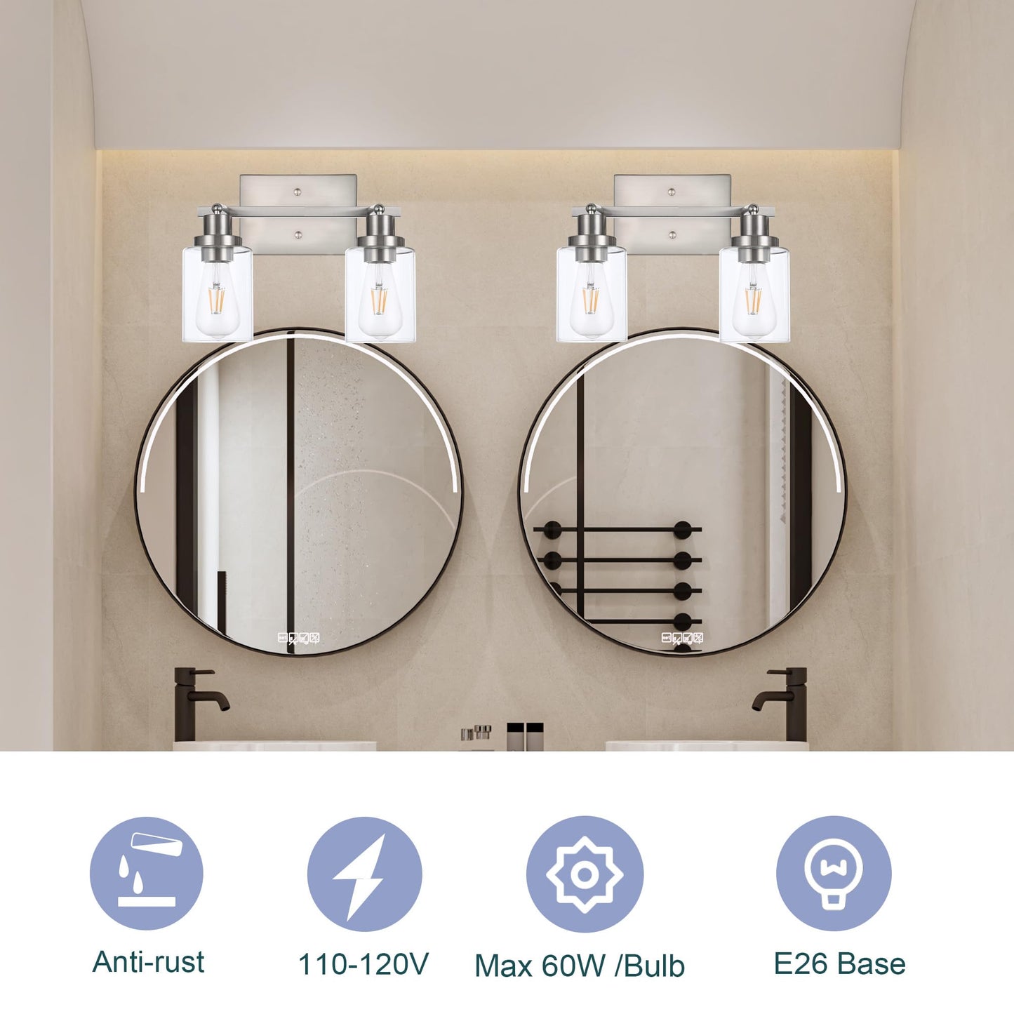 Wanluce 2 Light Track Lighting Kit Brushed Nickel Kitchen Track Lighting Fixtures Ceiling Mount Bathroom Vanity Wall Scones Light Fixture With Clear Glass  Rotatable Spotlight For Kitchen Shop Hallway