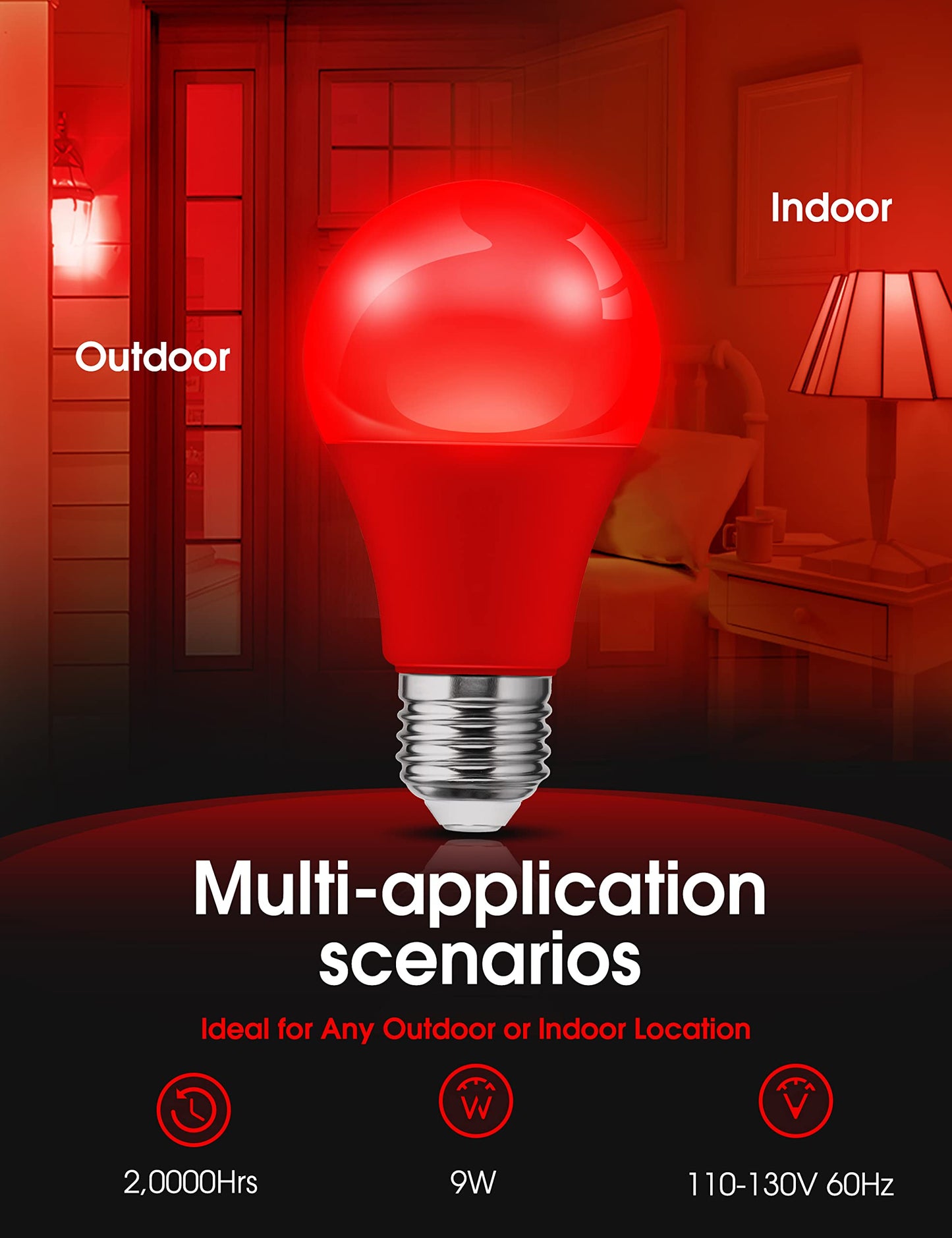 L Lohas Led Red A19 Light Bulbs, 9W (60W Equivalent), E26 Base, Non-Dim, 4 Pack, Indoor Christmas Decor